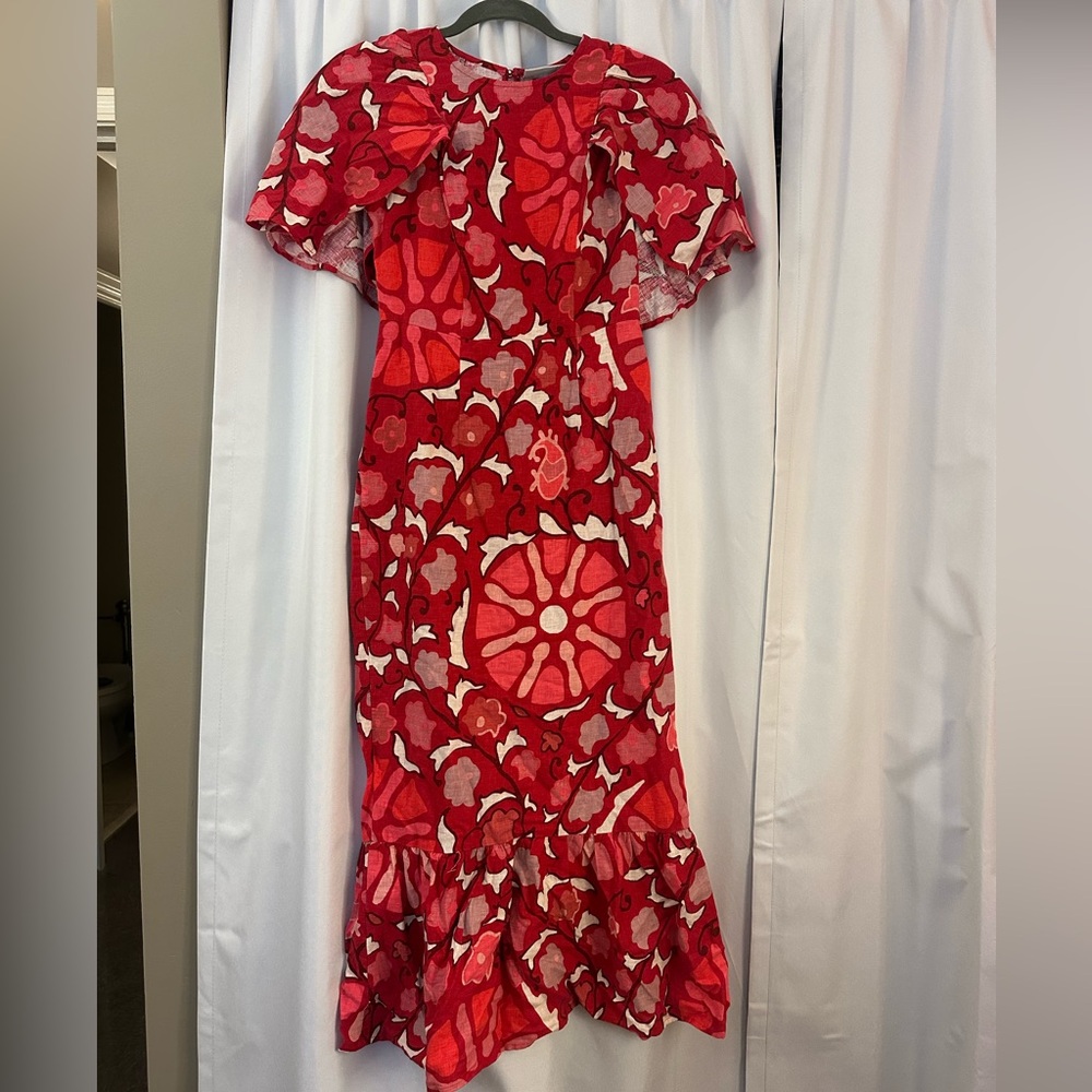 RHODE Red and Pink Floral Maxi Dress